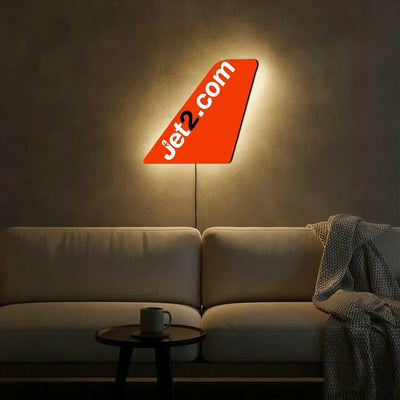 JET2 Airlines aviation design on durable metal with LED aircraft tail wall art.