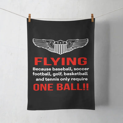 Flying One Ball aviation design on soft absorbent cotton towel.