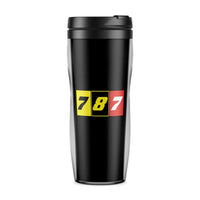 Thumbnail for Flat Colourful 787 aviation design on plastic travel mug, bpa-free durable plastic.