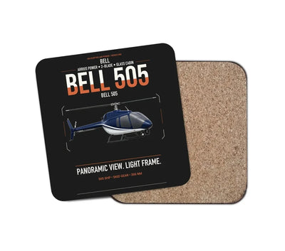Bell 505 design on black 1 piece coaster