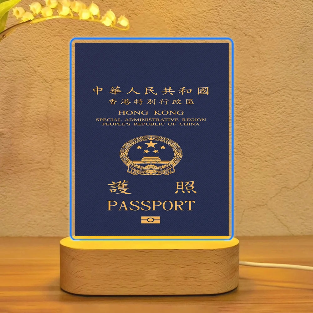 Hong Kong Passport aviation art night lamp in premium acrylic with LED.