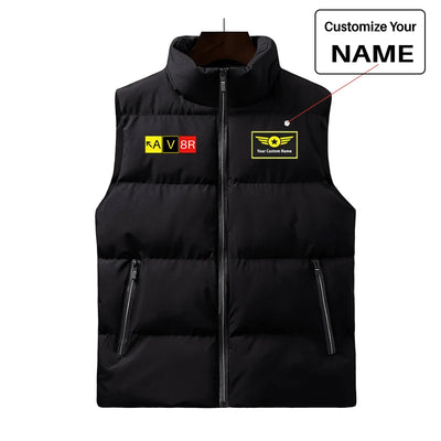 AV8R aviation design printed on quilted padding with sleeveless design puffy vest.