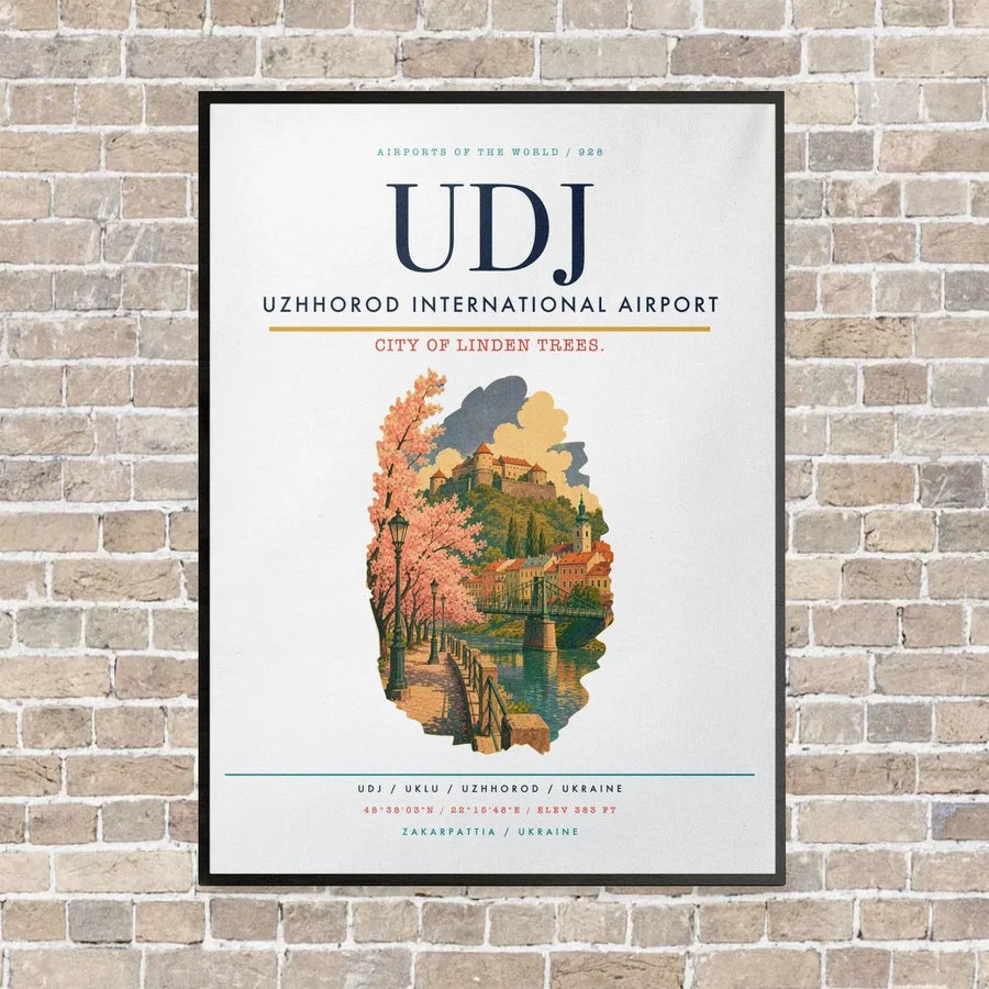 Uzhhorod International Airport UDJ vertical canvas print - framed - white background