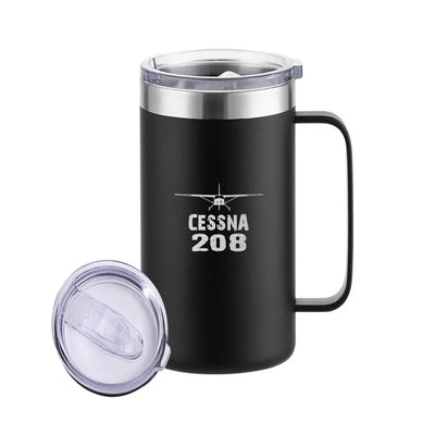 Cessna 208 & Plane aviation design on stainless beer mug, insulated stainless beer mug.