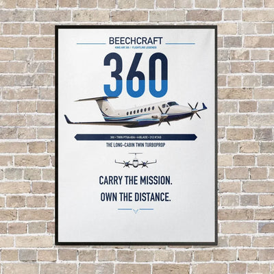Beechcraft King Air 360 vertical canvas print - framed - white background