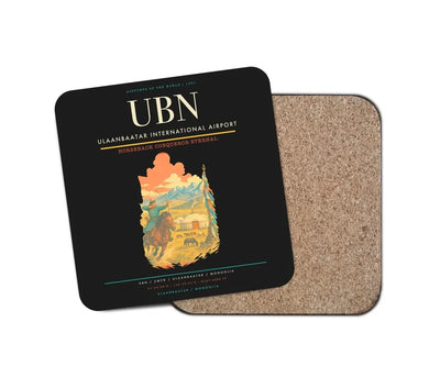 Ulaanbaatar International Airport (UBN) design on black 1 piece coaster