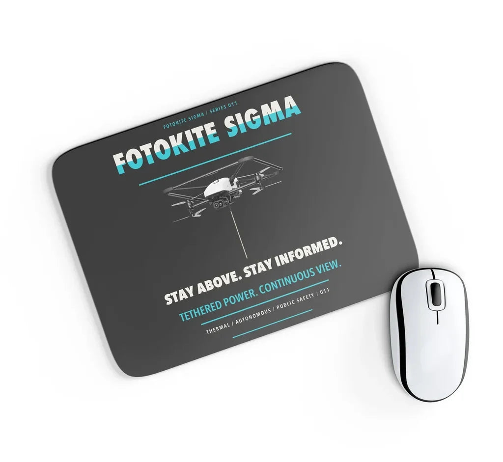 Fotokite Sigma design on black rectangle mouse pad