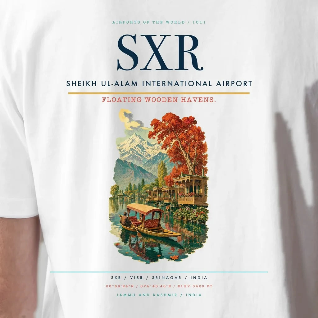 Sheikh ul-Alam International Airport (SXR) double-side t-shirt design close-up cover