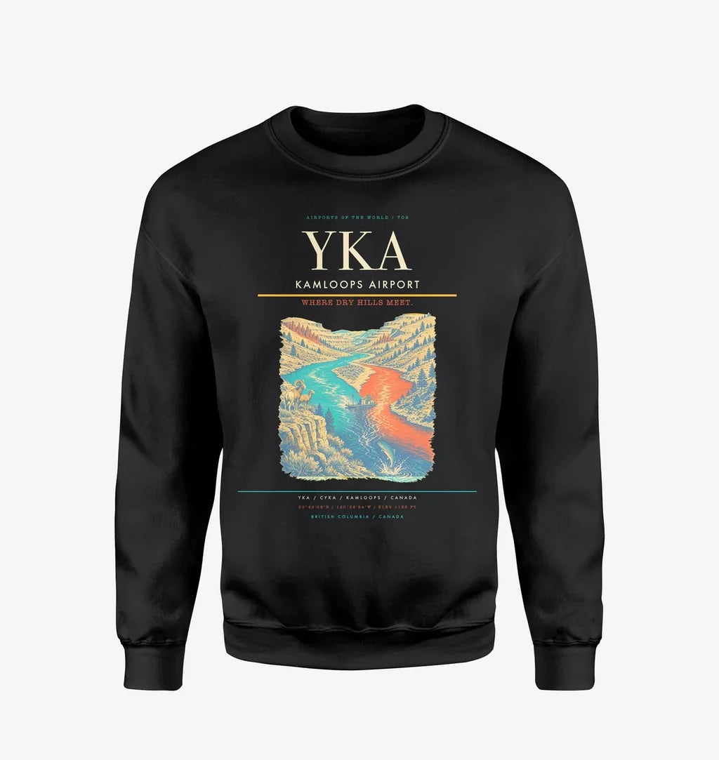Kamloops Airport (YKA) design on black sweatshirt