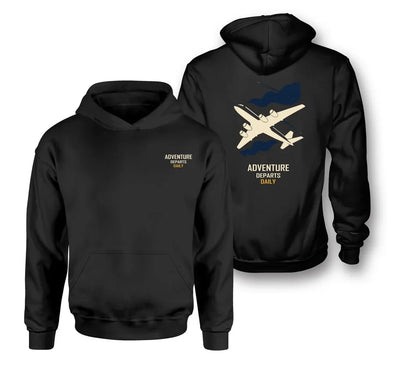 SIGNAL 16 - Adventure Departs Daily - Double-Side Hoodie design on black double side hoodie