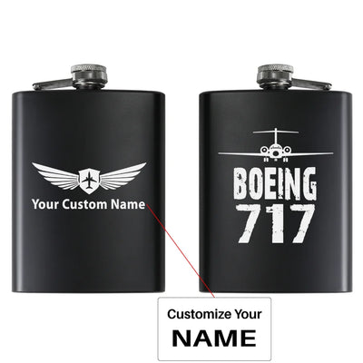 Boeing 717 & Plane aviation design on stainless hip flask, compact pocket-size flask.