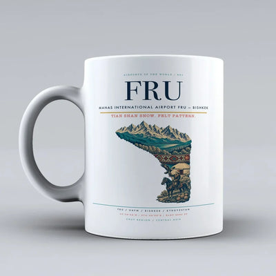 International Airport FRU — Bishkek Mug design on white manas