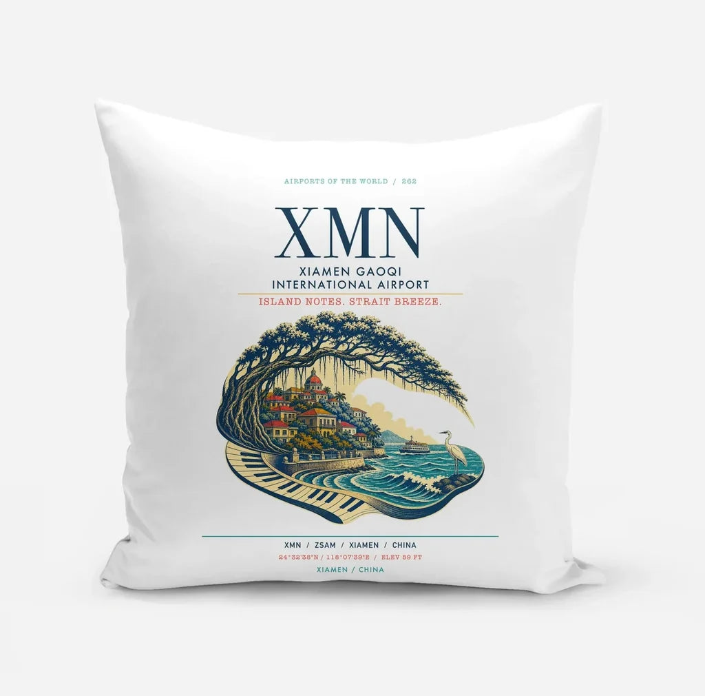Xiamen Gaoqi International Airport (XMN) design on white pillow
