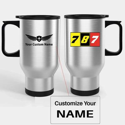Flat Colourful 787 Travel Mugs (With Holder) aviation design on travel mug with holder, insulated double-wall with car-cup ba.