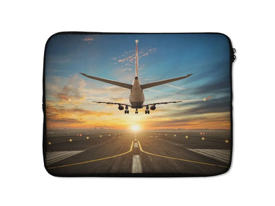 Airplane over Runway Towards the Sunrise Laptop & aviation design on laptop & tablet case for laptop or tablet.