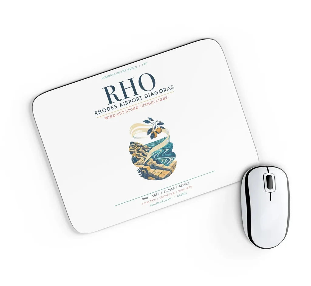 Rhodes Airport Diagoras (RHO) design on white rectangle mouse pad