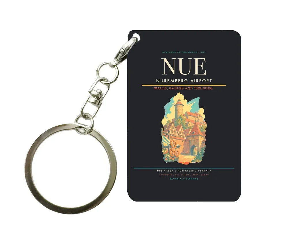 Nuremberg Airport (NUE) design on black key chain