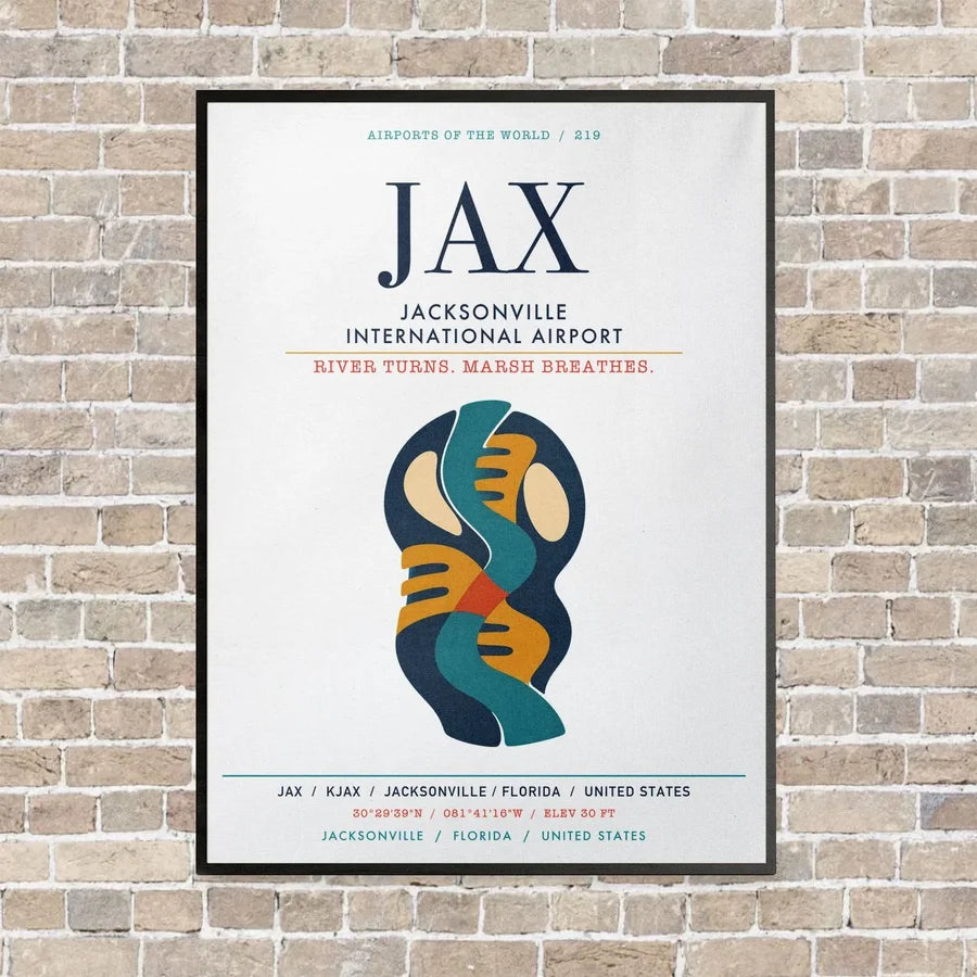Jacksonville International Airport JAX vertical canvas print - framed - white background