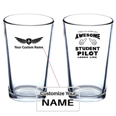 Student Pilot Beer & aviation design on beer water glass, versatile drinkware.