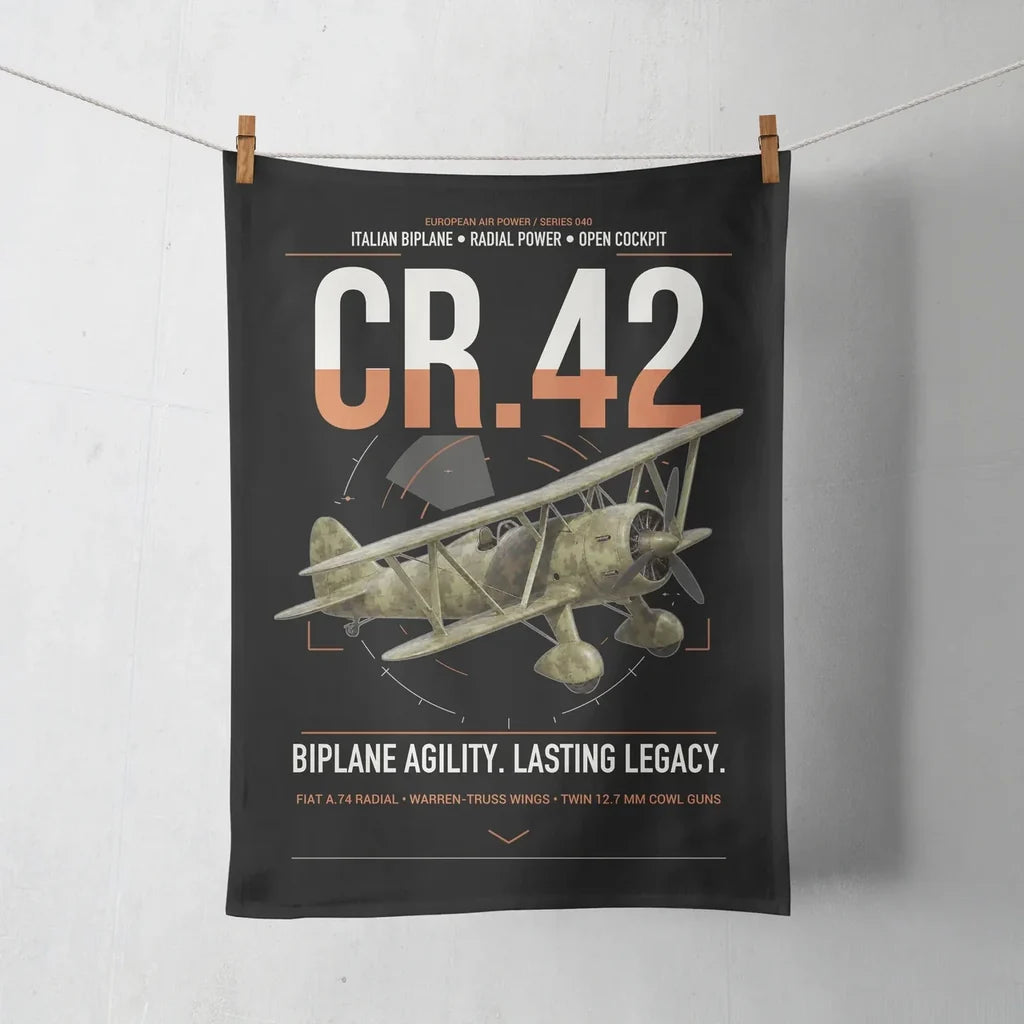 Fiat CR.42 Falco design on black towel