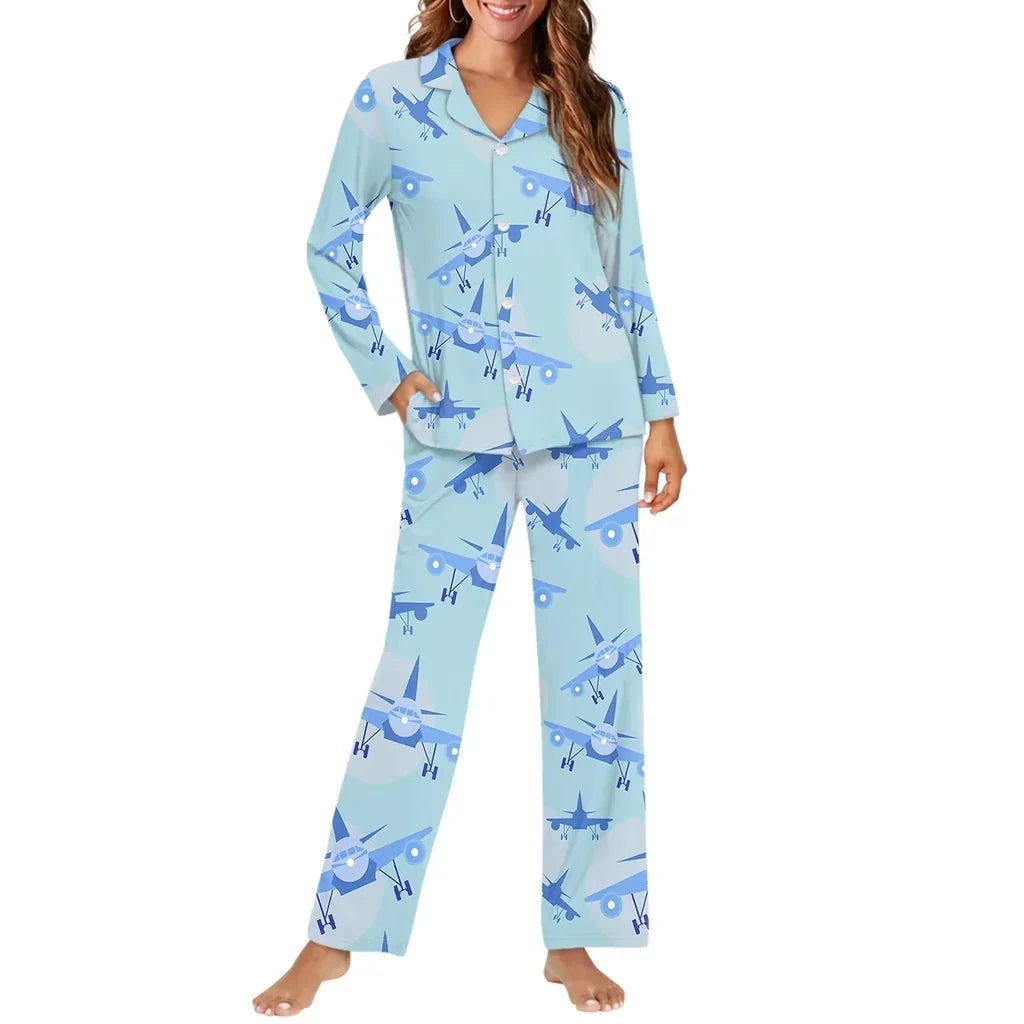 Super Funny Airplanes women button pajamas - view 1