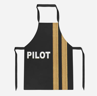 PILOT & Epaulettes 2 Lines aviation design on durable cotton blend kitchen apron.