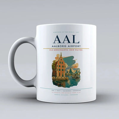 Aalborg Airport (AAL) airport code design on white ceramic mug