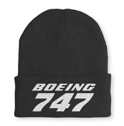 Boeing 747 & Text Embroidered aviation embroidery on soft knit fabric beanie.