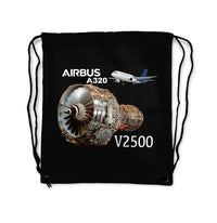 Thumbnail for Airbus A320 & V2500 Engine aviation print drawstring bag, lightweight polyester.