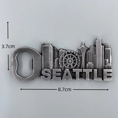 Seattle Washington Corkscrew 3D Metal Fridge aviation design 3D metal magnet sticker in 3D metal with magnetic back.