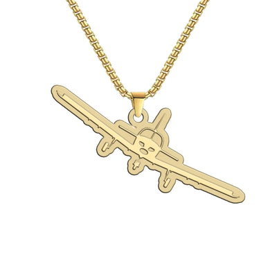 Piper PA28 Silhouette Plane aviation-themed hollow necklace, polished metal.
