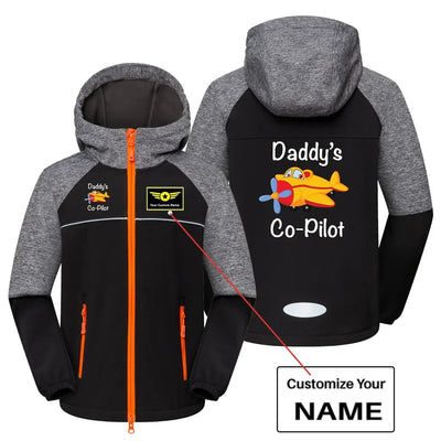 Daddy's CoPilot (Propeller) aviation design printed on warm polar fleece kids' polar jacket.