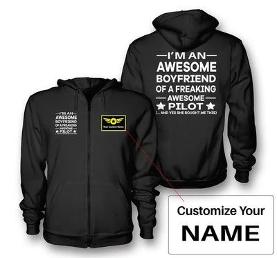 I am an Awesome Boyfriend aviation design on soft cotton blend zipped hoodie.