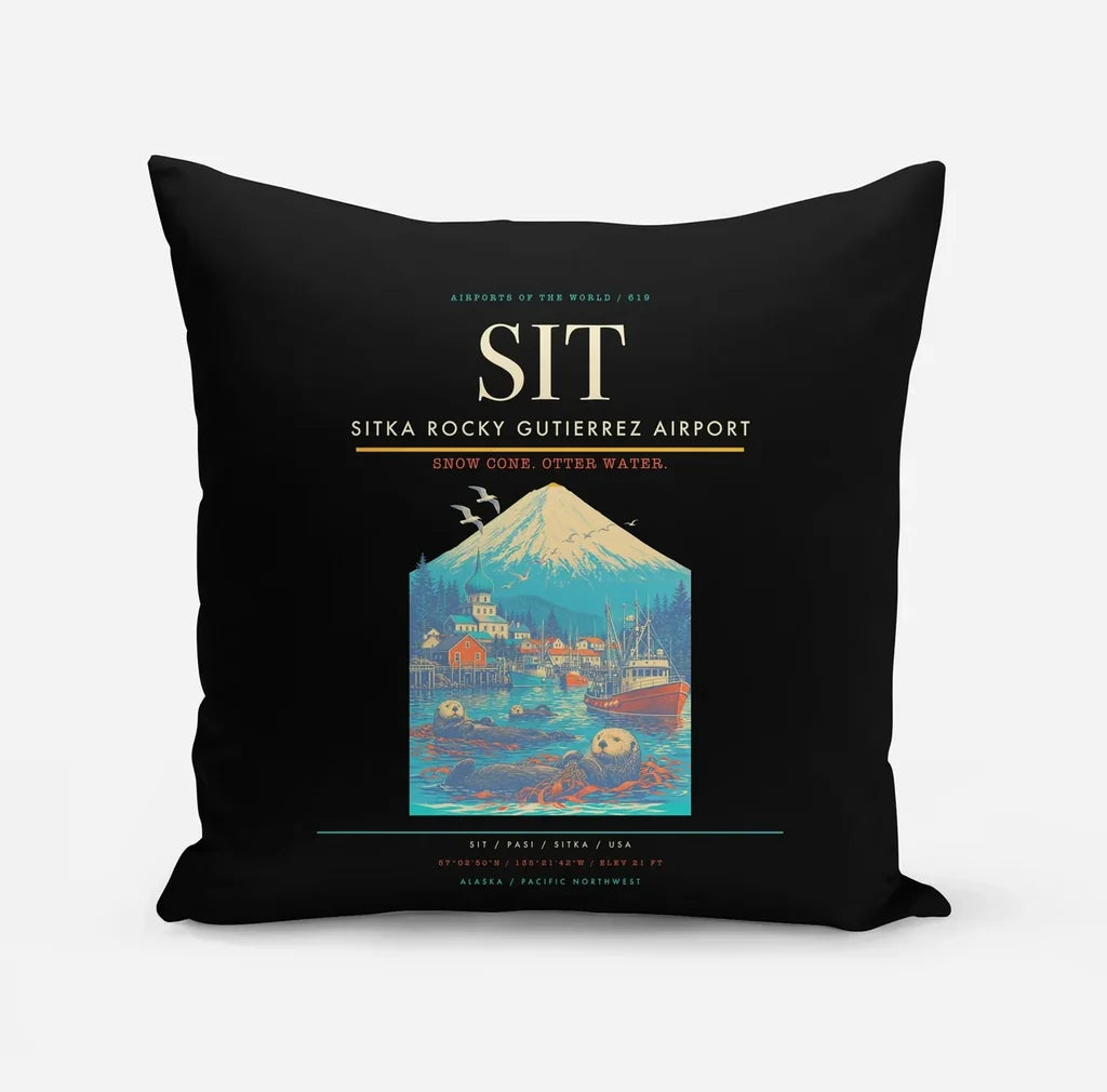 Sitka Rocky Gutierrez Airport (SIT) design on black pillow