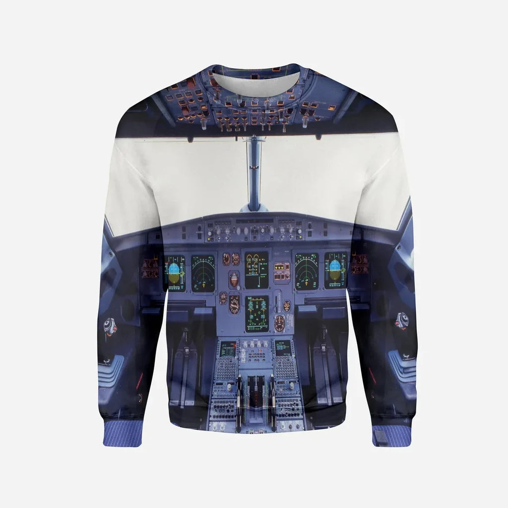 Airbus A320 Cockpit Wide Printed aviation design printed on soft cotton blend 3D sweatshirt.