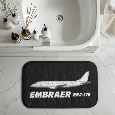 The Embraer ERJ-175 aviation design on soft absorbent fabric with non-slip backing bath mat.