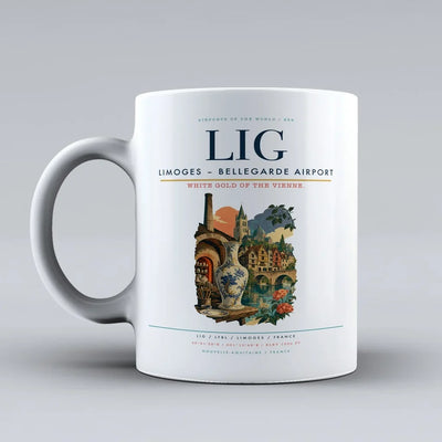 Limoges – Bellegarde Airport (LIG) airport code design on white ceramic mug