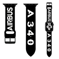 Thumbnail for Airbus A340 Flat Text aviation Apple Watch band, soft silicone body with engraved detail.