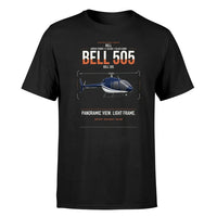 Thumbnail for Bell 505 design on black t-shirt, single-side print