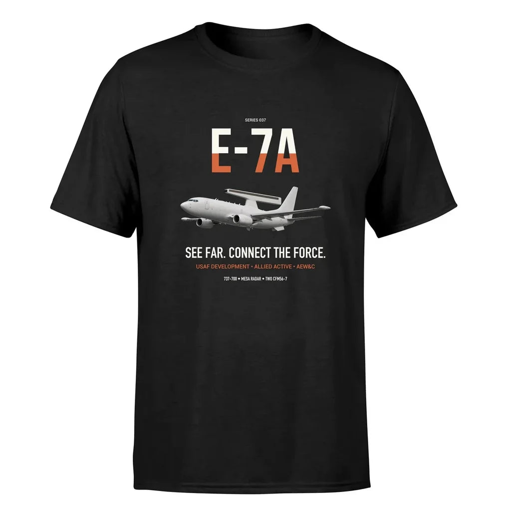 E-7A Wedgetail design on black double-side t-shirt, single-side print