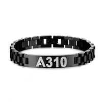 Thumbnail for Airbus A310 Flat Text aviation-themed chain bracelet, polished stainless steel.