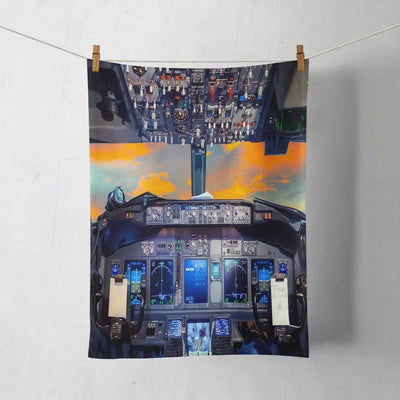 Amazing Boeing 737 Cockpit aviation design on soft absorbent cotton towel.
