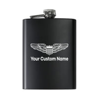 Thumbnail for Custom Name (Military Badge) aviation design on stainless hip flask, compact pocket-size flask.