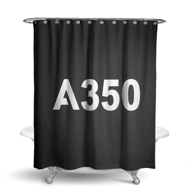 Airbus A350 Flat Text aviation design on waterproof polyester shower curtain.