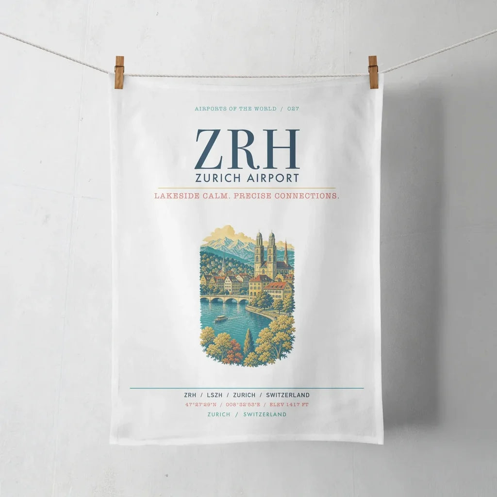 Zurich Airport (ZRH) design on white towel