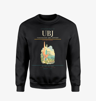 Yamaguchi Ube Airport (UBJ) design on black sweatshirt