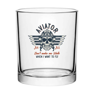 Aviator - Don't Make Me Walk aviation design on whiskey glass, special-edition crystal cut.