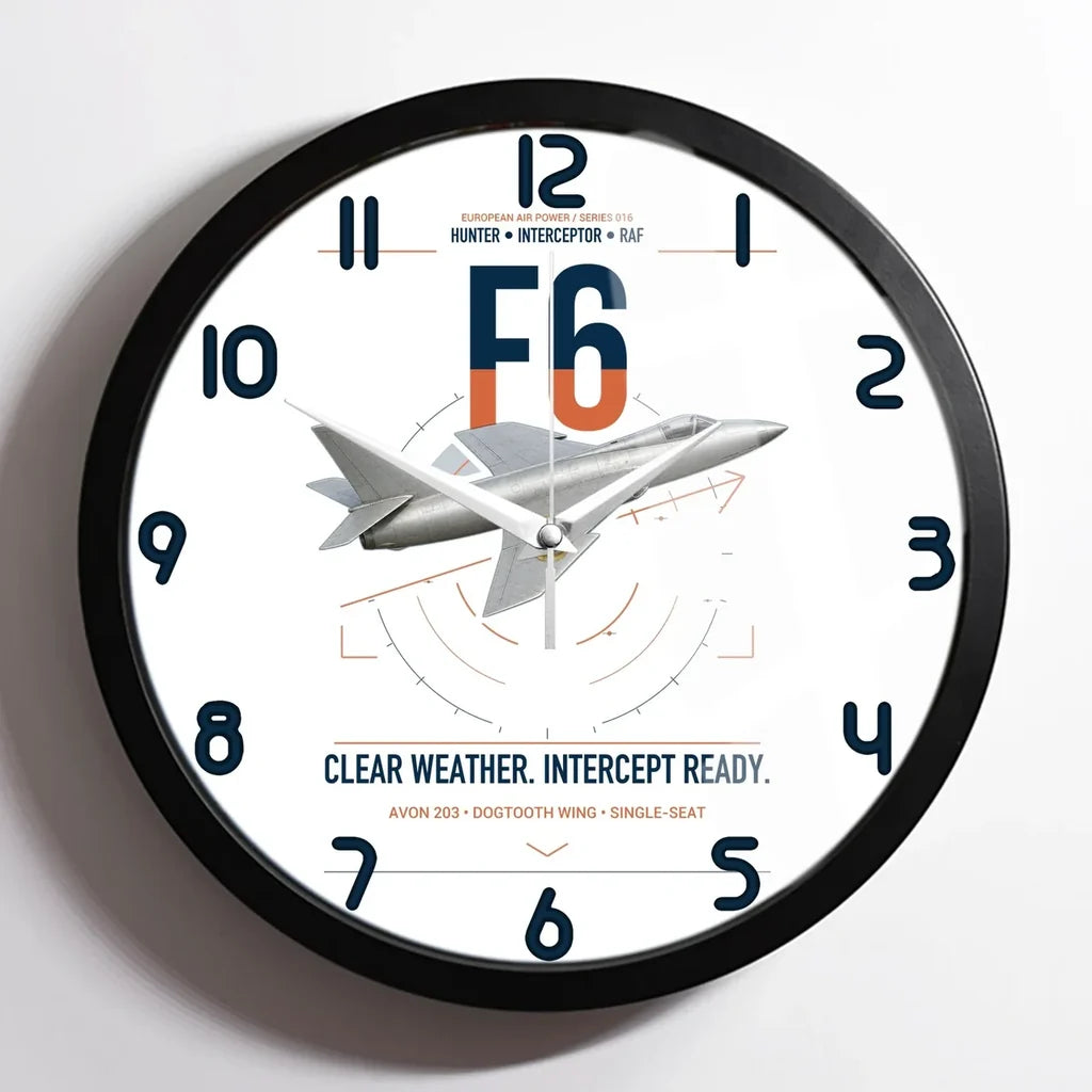 Hawker Hunter F6 design on white framed wall clock