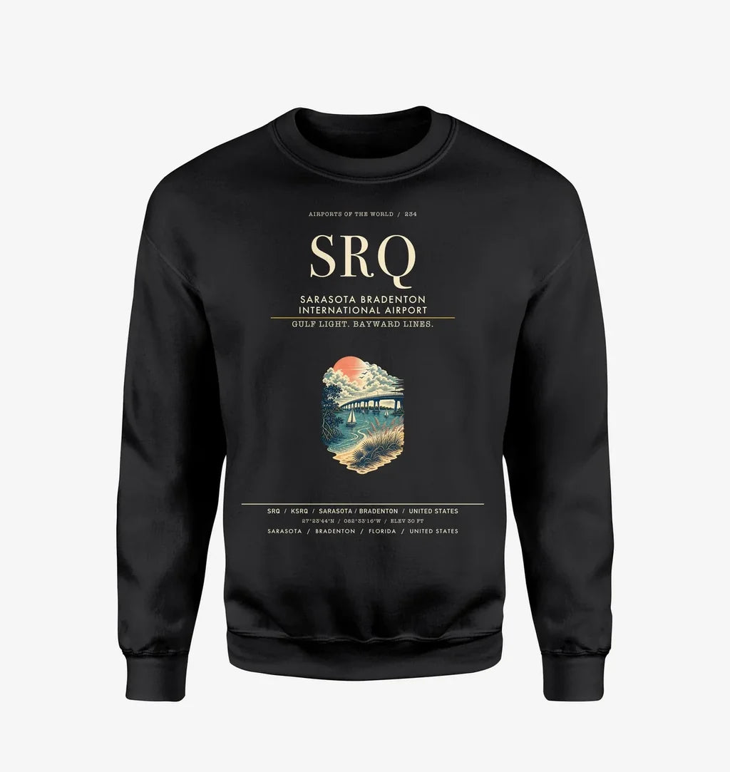 Sarasota Bradenton International Airport (SRQ) design on black sweatshirt