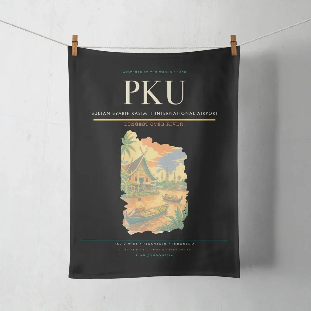 Sultan Syarif Kasim II International Airport (PKU) design on black towel